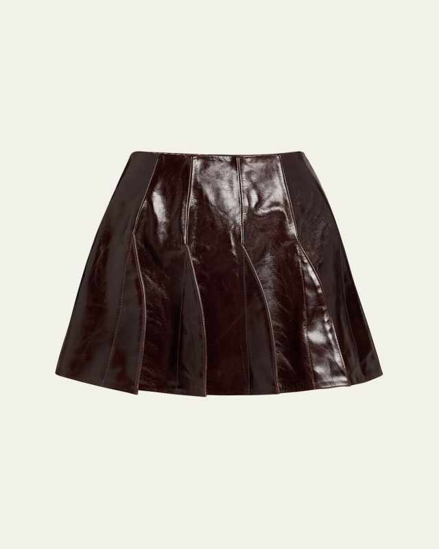 Ellis Fit-and-Flare Mini Leather Skirt
